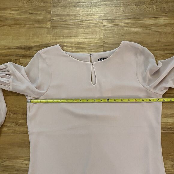 EXPRESS NWT M Women's Pink Sheer Chiffon Blouse Round Neck Balloon Sleeve Office - Picture 13 of 16
